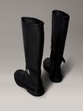 Black Leather Signature Logo Knee Boots  Women