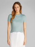 Blue Woven Label Rib Fitted T-Shirt  Women
