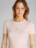 Pink Woven Label Rib Fitted T-Shirt  Women