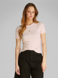 Pink Woven Label Rib Fitted T-Shirt  Women