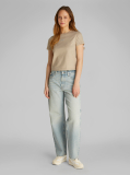 Beige Slim Cropped Badge T-shirt  Women