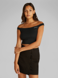 Black Logo Elastic Bardot Milano Top  Women