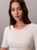 White Ribbed Half Sleeve T-Shirt  Women