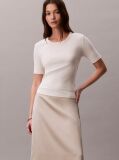 White Ribbed Half Sleeve T-Shirt  Women