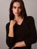 Black Emblem Pointelle Long Sleeve V-Neck Top  Women