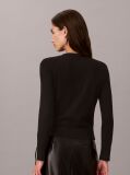 Black Emblem Pointelle Long Sleeve V-Neck Top  Women