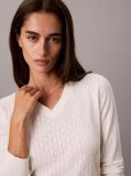 White Emblem Pointelle Long Sleeve V-Neck Top  Women