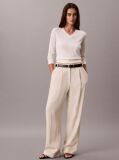White Emblem Pointelle Long Sleeve V-Neck Top  Women