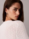 White Emblem Pointelle Long Sleeve V-Neck Top  Women