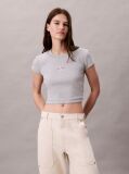 Γκρι Cropped T-shirt Με Μονόγραμμα Σε Στενή Γραμμή  Γυναίκα