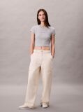 Γκρι Cropped T-shirt Με Μονόγραμμα Σε Στενή Γραμμή  Γυναίκα