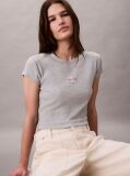 Γκρι Cropped T-shirt Με Μονόγραμμα Σε Στενή Γραμμή  Γυναίκα