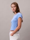 Μπλε T-Shirt Σε Slim Γραμμή Και Βαμβακερό Ριμπ  Γυναίκα