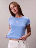 Μπλε T-Shirt Σε Slim Γραμμή Και Βαμβακερό Ριμπ  Γυναίκα