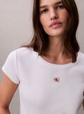 Λευκό T-Shirt Σε Slim Γραμμή Και Βαμβακερό Ριμπ  Γυναίκα