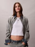 Λευκό T-Shirt Σε Slim Γραμμή Και Βαμβακερό Ριμπ  Γυναίκα