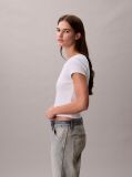 Λευκό T-Shirt Σε Slim Γραμμή Και Βαμβακερό Ριμπ  Γυναίκα