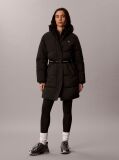 Black Logo Belt Hooded Puffer Coat  Women