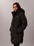 Black Logo Belt Hooded Puffer Coat  Women