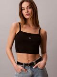 Black Cropped Ribbed Cotton Cami Top  Women