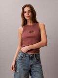 Brown Slim Ribbed Cotton Tank Top  Women