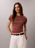 Καφέ T-shirt Με Slim Γραμμή Από Βαμβακερό Ριπ  Γυναίκα