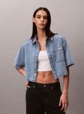 Μπλε Denim Crop Πουκάμισο Με Boxy Εφαρμογή  Γυναίκα