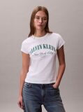 Λευκό T-shirt Με Slim Γραμμή Και Varsity Λογότυπο   Γυναίκα