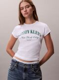Λευκό T-shirt Με Slim Γραμμή Και Varsity Λογότυπο   Γυναίκα