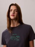 Μπλε T-Shirt Με Χειρόγραφο Γραφικό Σχέδιο Και Στρογγυλή Λαιμόκοψη  Γυναίκα