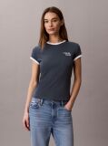 Μπλε T-Shirt Ringer Με Κεντημένο Λογότυπο  Γυναίκα