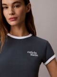 Μπλε T-Shirt Ringer Με Κεντημένο Λογότυπο  Γυναίκα