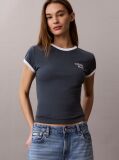 Μπλε T-Shirt Ringer Με Κεντημένο Λογότυπο  Γυναίκα