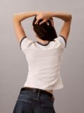 White Embroidered Logo Ringer T-shirt  Women