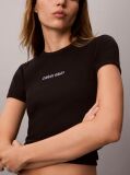 Μαύρο Ριμπ T-Shirt Με Κεντημένο Λογότυπο  Γυναίκα
