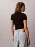 Μαύρο Ριμπ T-Shirt Με Κεντημένο Λογότυπο  Γυναίκα