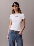 Λευκό Ριμπ T-Shirt Με Κεντημένο Λογότυπο  Γυναίκα