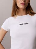 Λευκό Ριμπ T-Shirt Με Κεντημένο Λογότυπο  Γυναίκα
