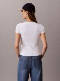 Λευκό Ριμπ T-Shirt Με Κεντημένο Λογότυπο  Γυναίκα