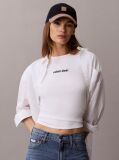 Λευκό Ριμπ T-Shirt Με Κεντημένο Λογότυπο  Γυναίκα