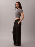 Black Monogram Embroidery Contrast Piping Terry Joggers  Women