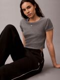 Black Monogram Embroidery Contrast Piping Terry Joggers  Women