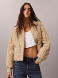 Beige Print Lightweight Short Quilted Liner Jacket  Women