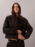 Black Print Lightweight Short Quilted Liner Jacket  Women