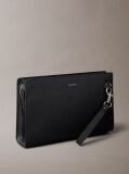 Black Saffiano Emblem Zip Pouch with Handle  Men