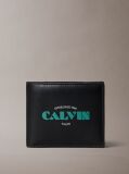 Black Leather Logo Graphic Coin Pocket Wallet  Men