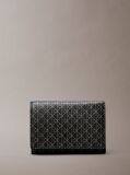 Black Embossed Allover Monogram Trifold Cardholder  Women