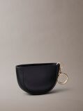 Black Leather Logo Mini Zip Pouch Bag Charm  Women