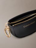 Black Leather Logo Mini Zip Pouch Bag Charm  Women