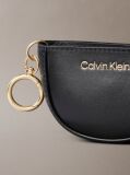 Black Leather Logo Mini Zip Pouch Bag Charm  Women